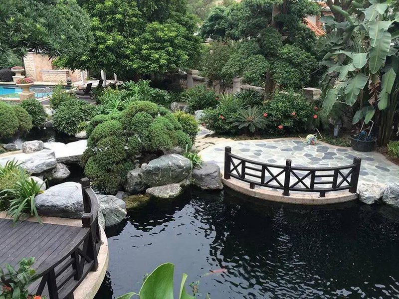 私家别墅中式庭院鱼池水景