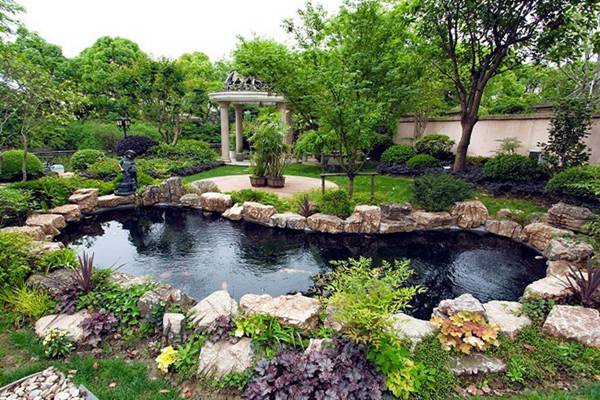 奉贤观赏鱼池制作与花园庭院景观设计相结合